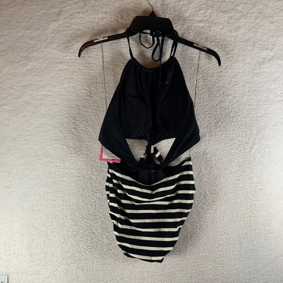 Kate Spade Womens High Neck Halter Monokini Stripe One Piece Swimsuit Size L NWT - Picture 4 of 8